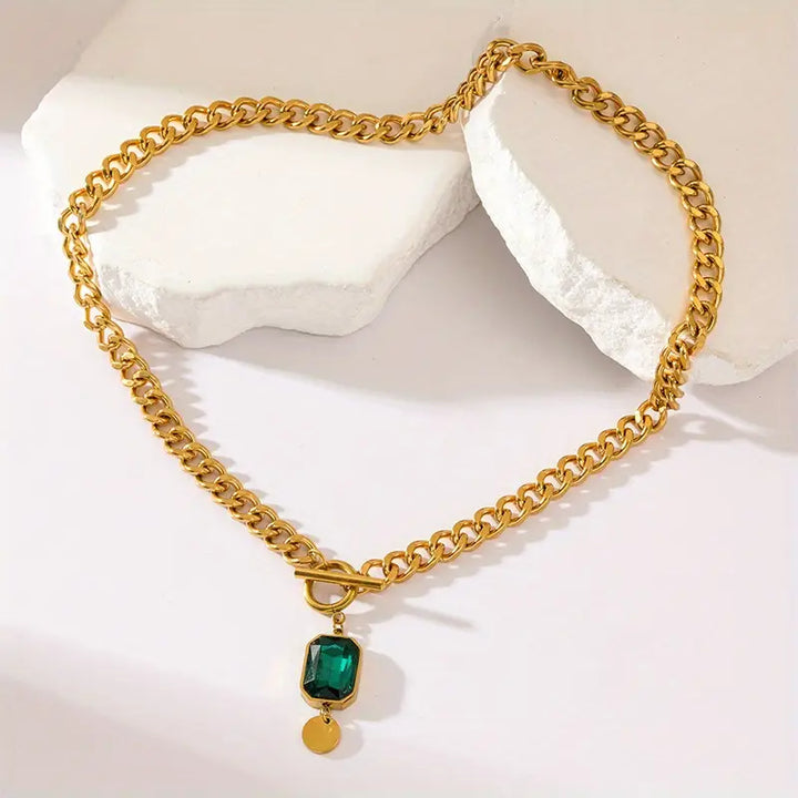 Collar de esmeralda grueso con colgante | Oro