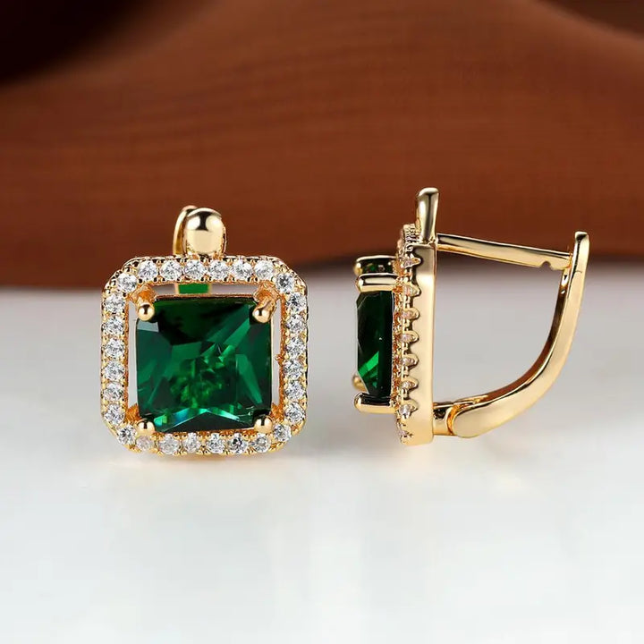 Pendientes de zirconia verde en oro | Oro