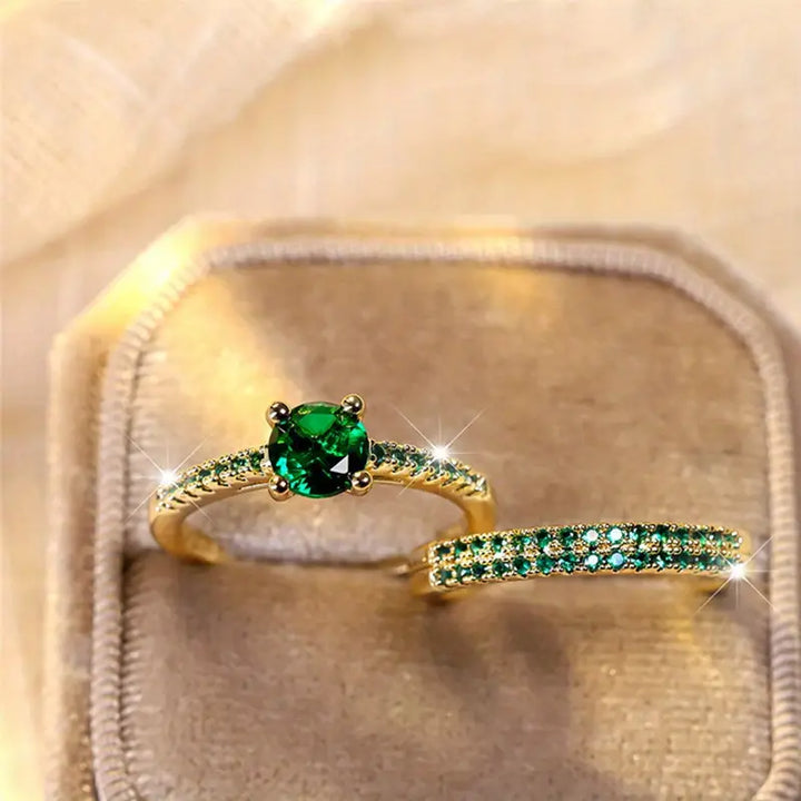 Conjunto de Anillos Duo Serena Esmeralda | Oro