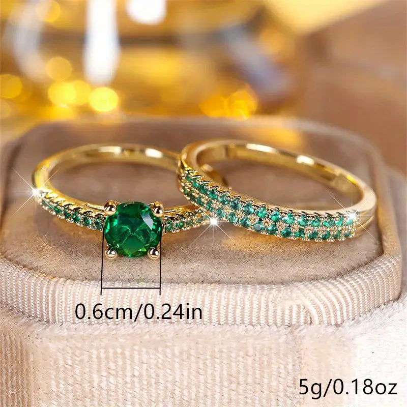 Conjunto de Anillos Duo Serena Esmeralda | Oro
