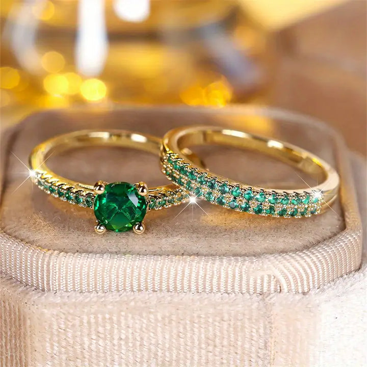 Conjunto de Anillos Duo Serena Esmeralda | Oro