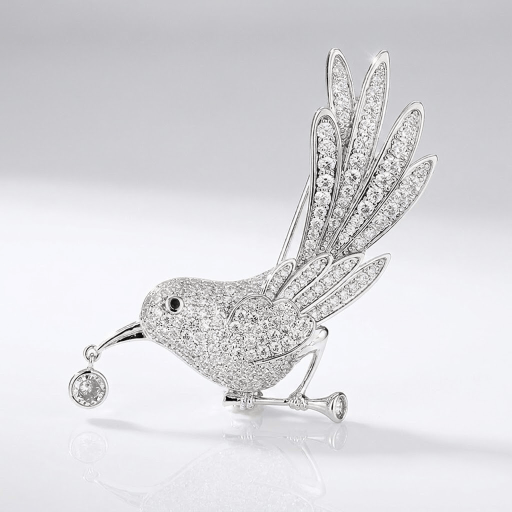 CRYSTAL BIRD BROOCH