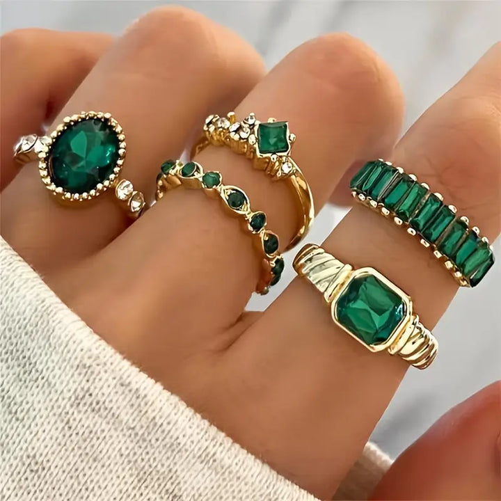 Conjunto de Anillos de Esmeralda Exquisito Zarina | Oro