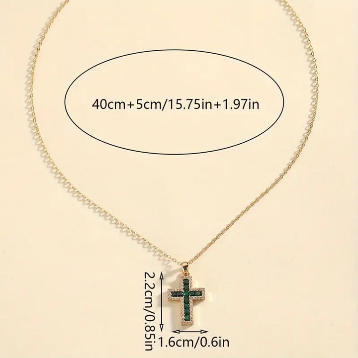 Collar Colgante Cruz Esmeralda Solène | Oro