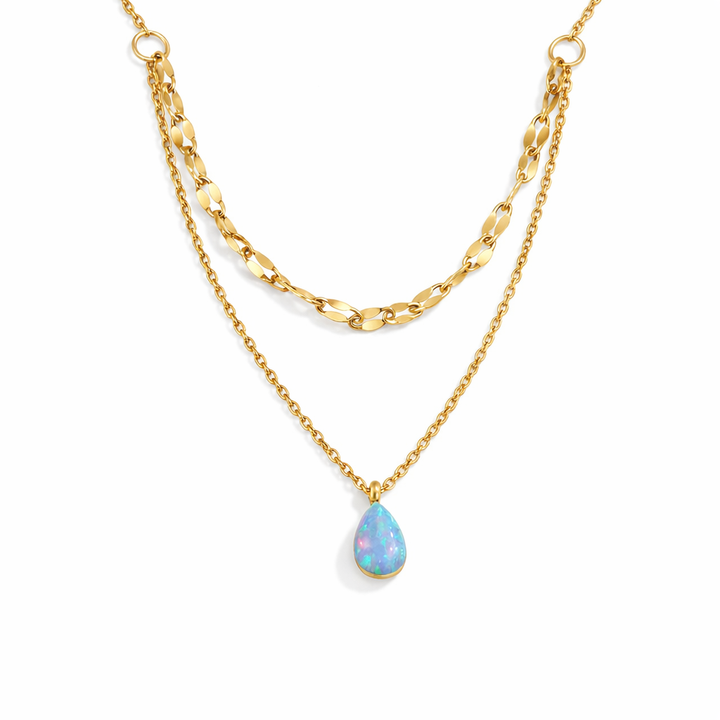 Layered necklace with a blue opal teardrop