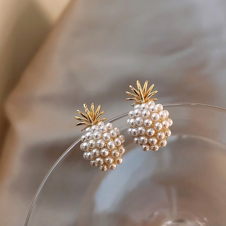 Pendientes de piña tropical con perlas incorporadas