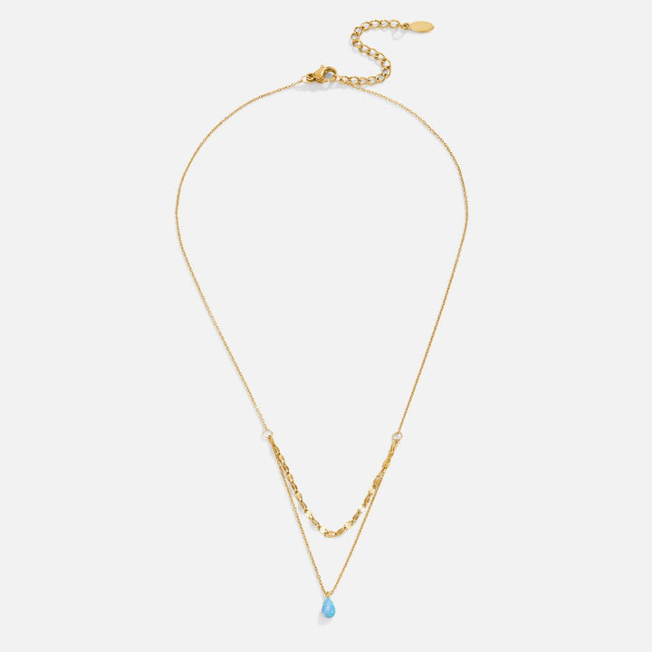 Layered necklace with a blue opal teardrop