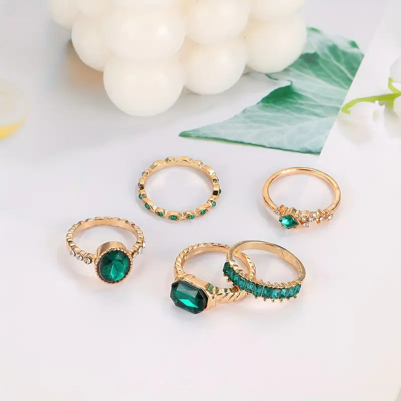Conjunto de Anillos de Esmeralda Exquisito Zarina | Oro