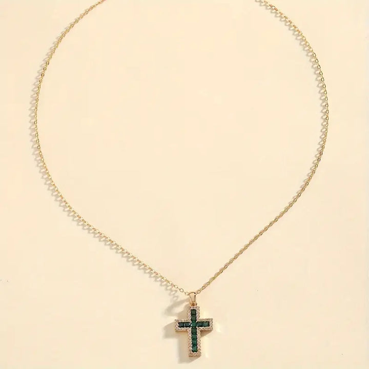Collar Colgante Cruz Esmeralda Solène | Oro