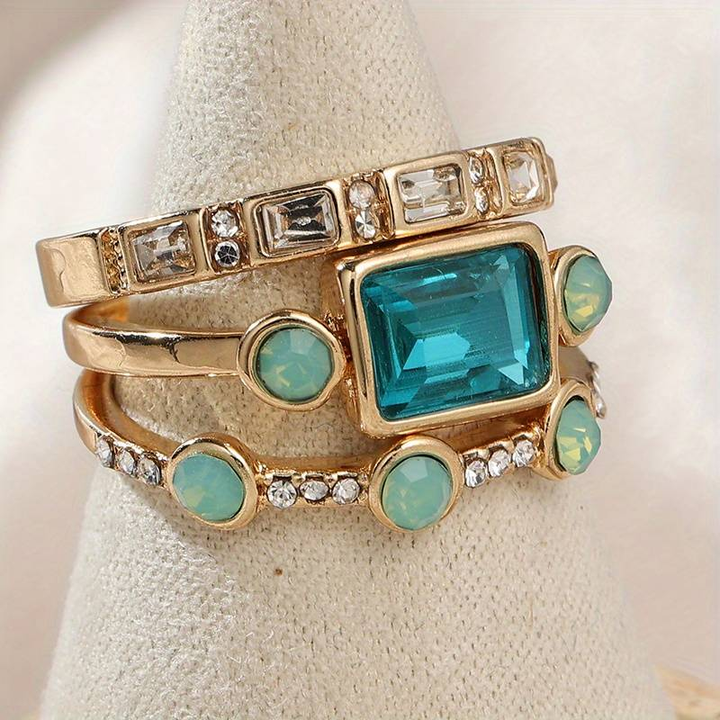 Conjunto de Anillos Vintage con Zirconia Azul