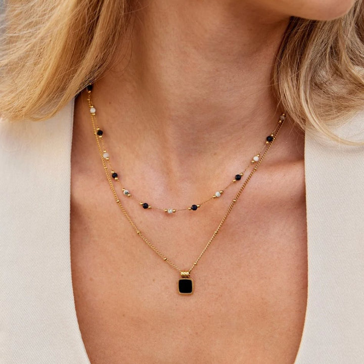 Lucia Necklace with Black Pendant