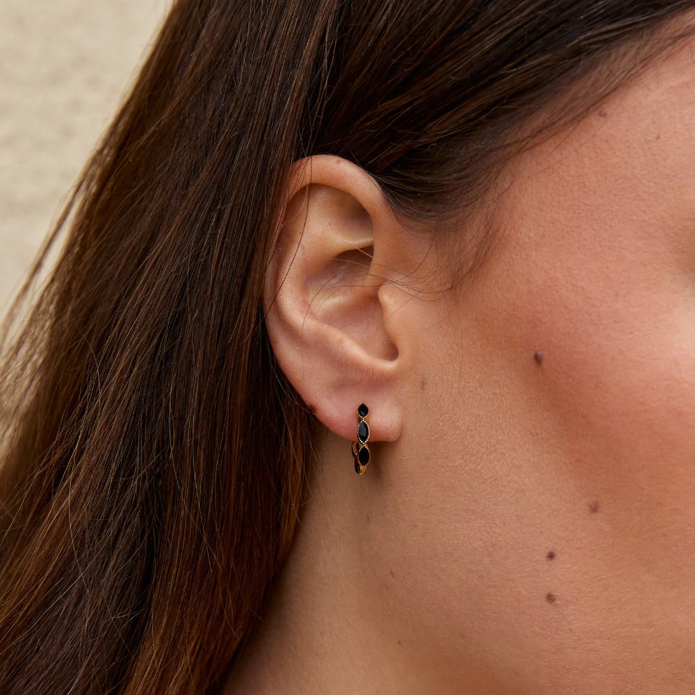 Mini Onyx Hoop Earrings