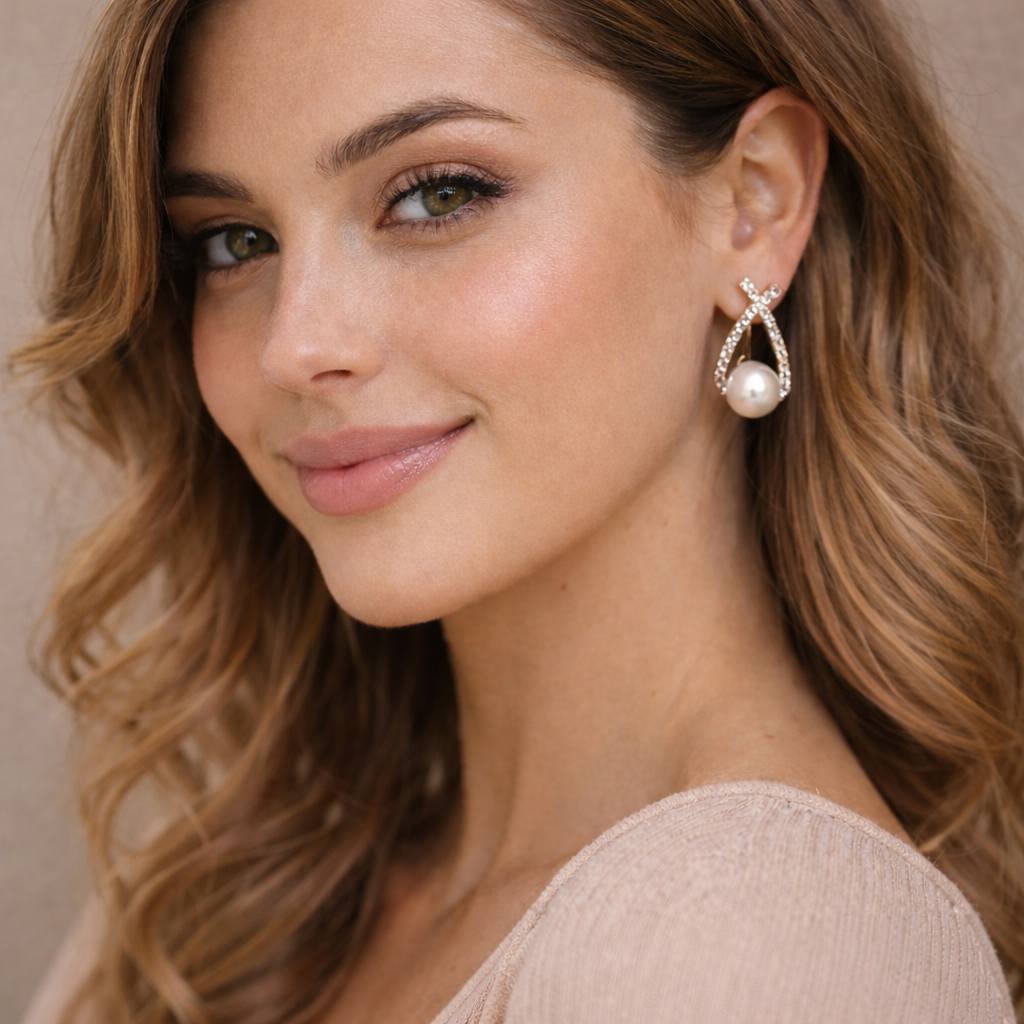 Earrings with pearls and sequins